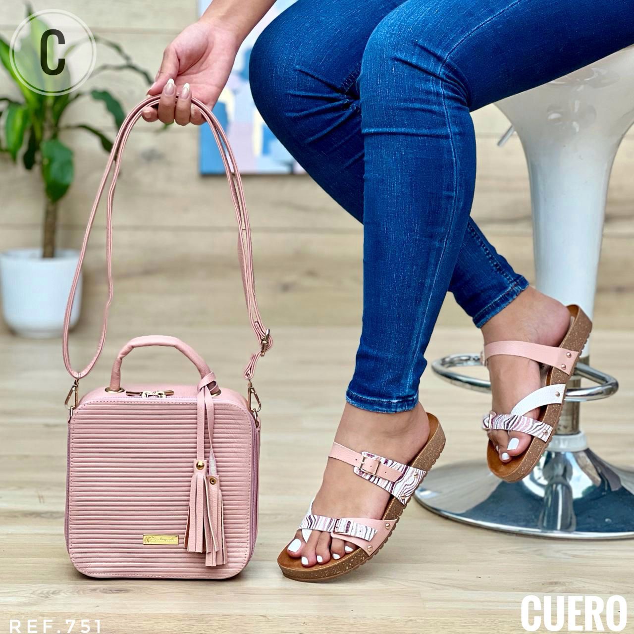 Combo Cuero Sandalias Canoas + Bolso