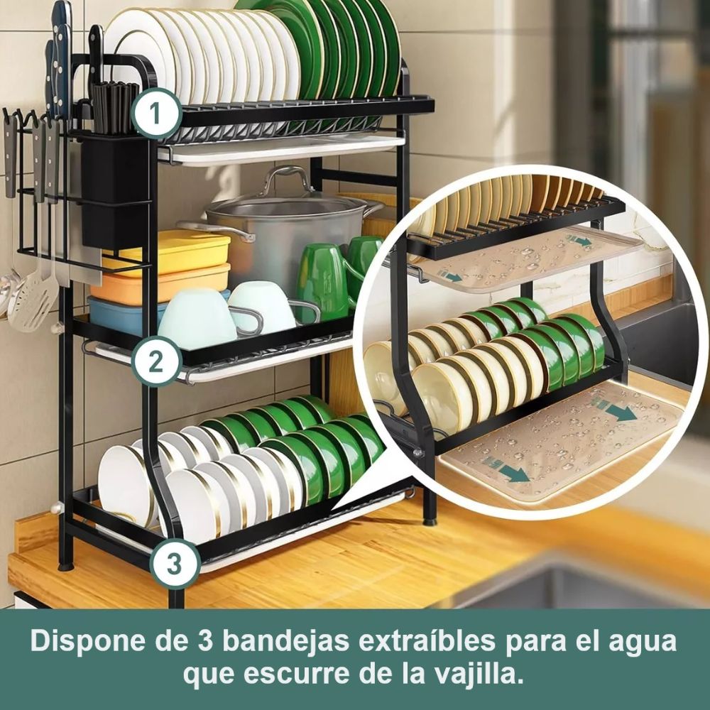 Escurreplatos de 3 Niveles con Bandejas Extraíbles + ENVÍO GRATIS